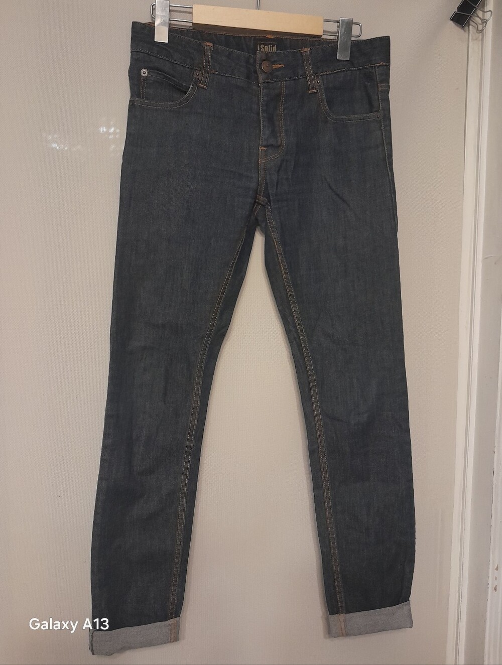 Solid Men’s Slim Straight Jeans in Dark Blue